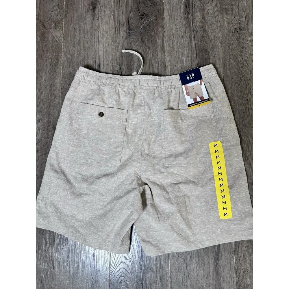 GAP Mens Pull-On Linen Shorts Lt KHAKI Size M Drawstring Pockets Comfort 1274 - Picture 4 of 10